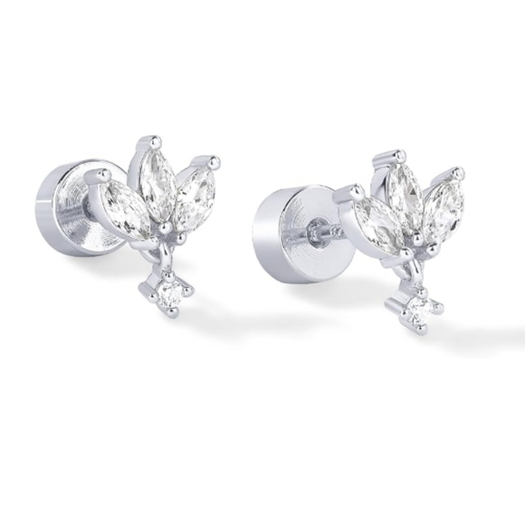 14K Gold Plated Sentimental Dangle Flat Back Earrings In White Gold - Picture 2 of 5